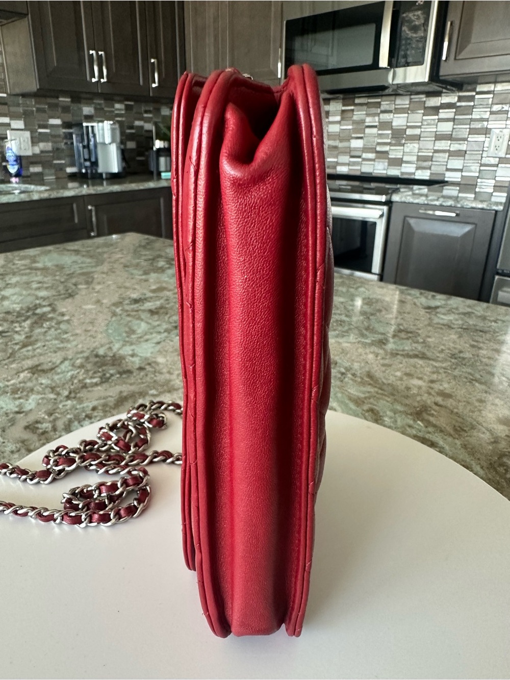 Chanel Classic WOC Wallet On Chain Red Lambskin Silver HW Pristine - Entrupy COA - Picture 7 of 16